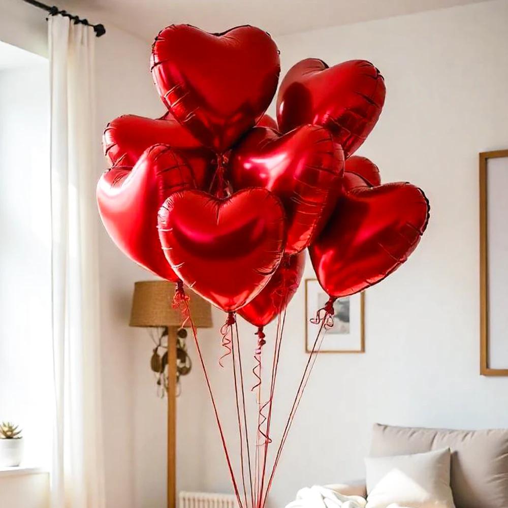 Red Heart Foil Helium Balloons – Set of 10