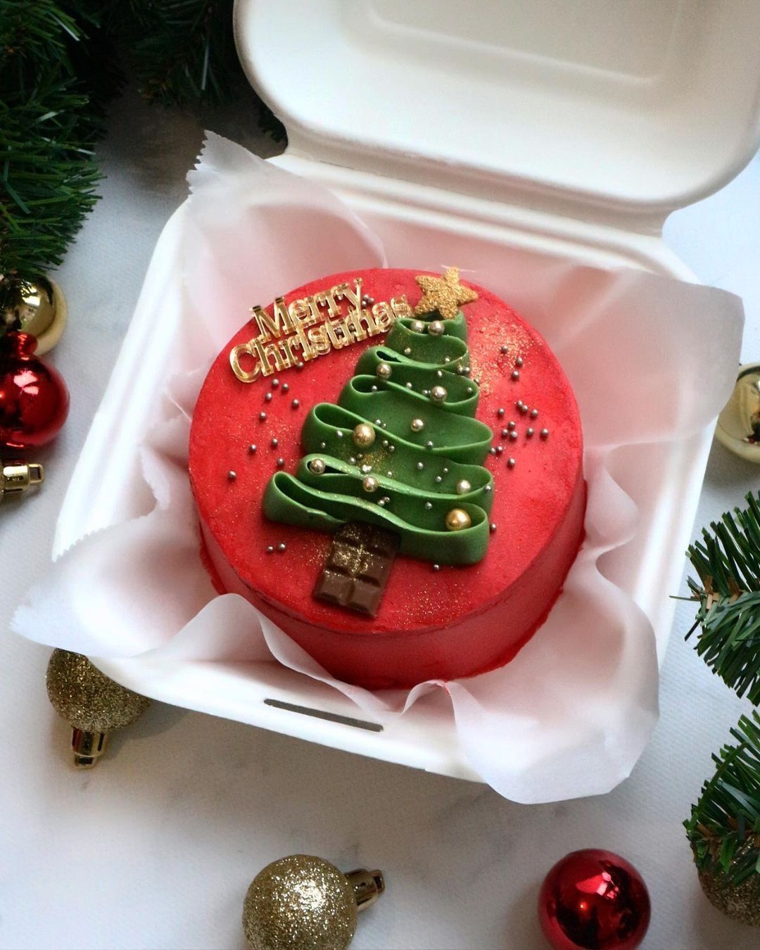 Abstract Christmas Tree Bento Cake