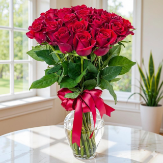 ❤️ Vase of Devotion – 30 Rose Stems