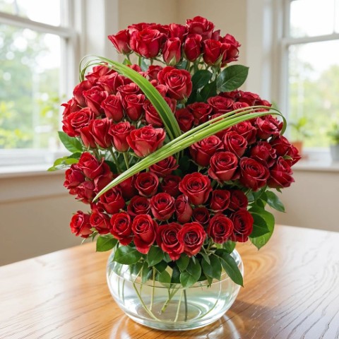🔥 Scarlet Harmony 120 red rose Bowl Arrangement