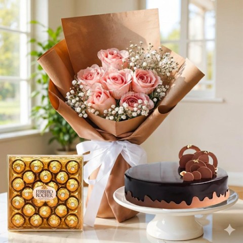 💖 Romantic Rose, Chocolate, & Cake Trio