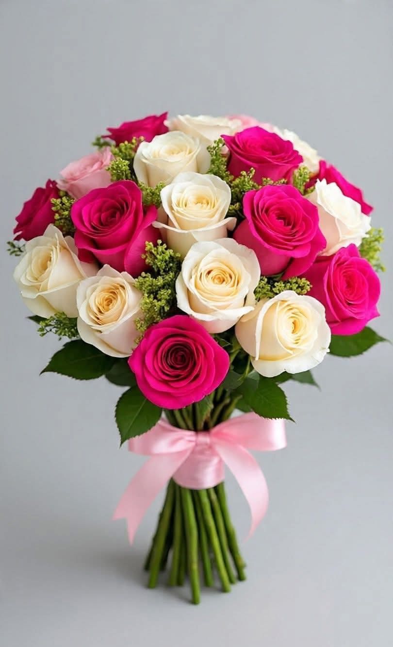 Hot Pink & Ivory Rose Bouquet