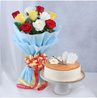 Butterscotch Cake with Mixed Roses