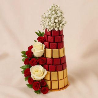 The Royal Tower: Pyramid Chocolate & Rose Arrangement