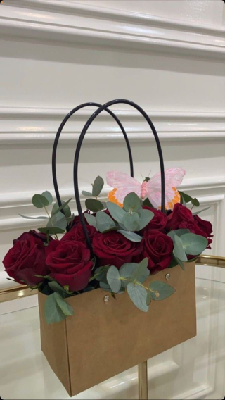 Deep Red Roses in a Kraft Bag