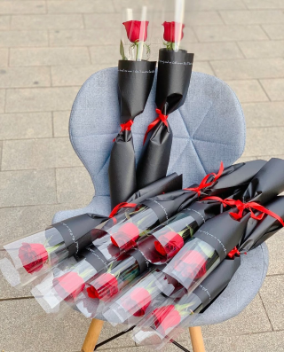 Elegant Wrapped Red Rose – Signature Black Wrap