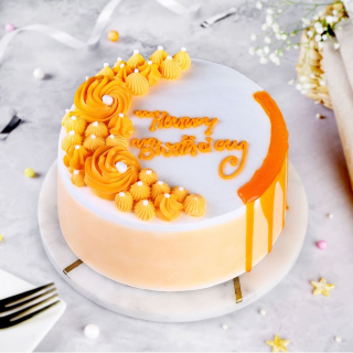 Orange & White Floral Cake with Drizzle