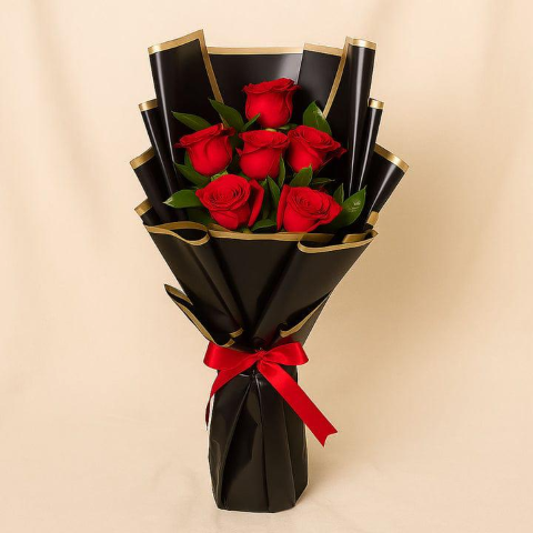 The Modern Passion Bouquet: Half-Dozen Red Roses
