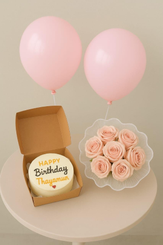 Pink Roses & Balloons with Bento Cake