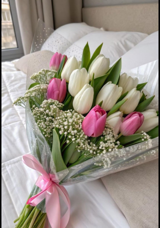 Pink & White Tulip Bouquet