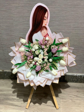 Mother’s Love Tulip & Rose Easel Arrangement 🤱