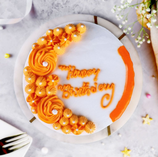 Orange & White Floral Cake with Drizzle - Image 2