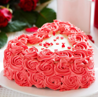 Heart-Shaped Red Rose Cake