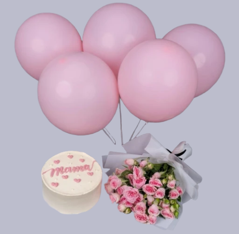 Mama Celebration Set – Cake, Roses & Balloons