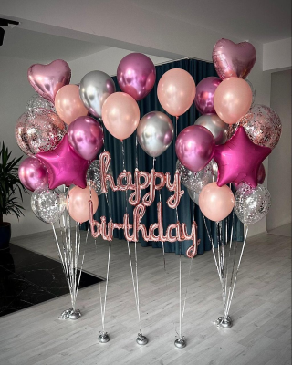 🌟 Peach & Silver Celebration Balloon Bouquet