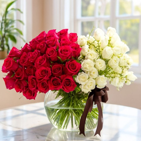 🌹 Crimson & Ivory Window Vase