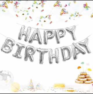Silver Happy Birthday Foil Balloon Banner – 13 pcs