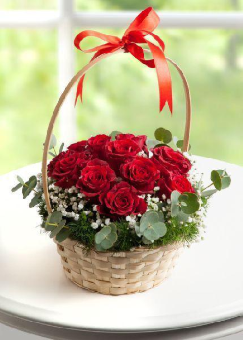 Scarlet Basket – Red Roses in Bloom