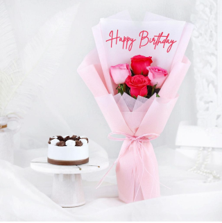 Mini Chocolate Cake with Pink Rose Bouquet 🎂🌹