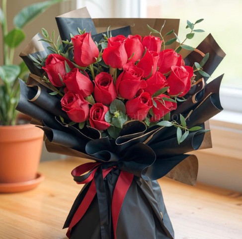 Crimson Devotion Rose Bouquet ❤️🖤