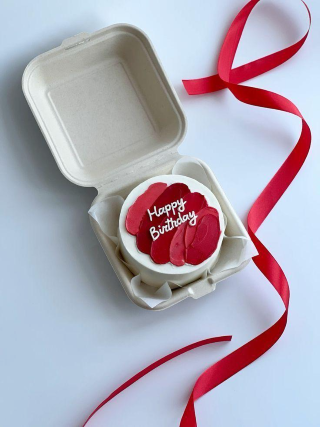 Scarlet Bloom Mini Bento Cake – Red & White