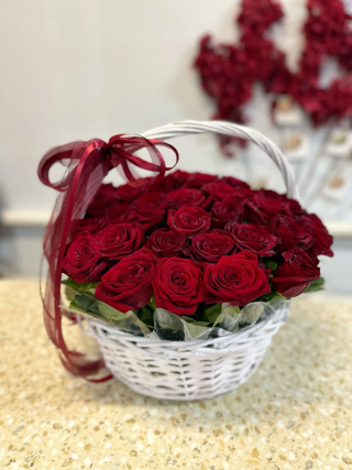 Classic Red Rose Basket Arrangement