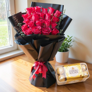 ❤️ Midnight Romance – Red Roses & Ferrero