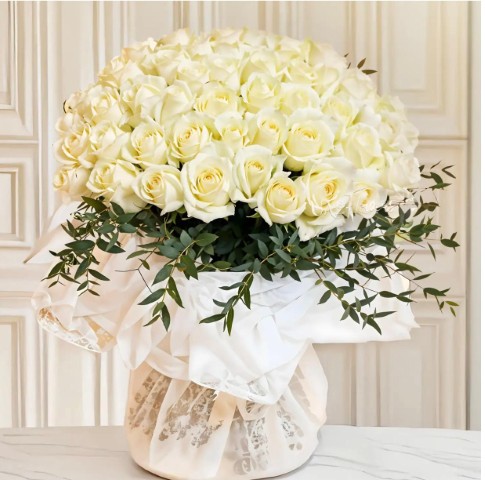 100 Ivory Rose Grace Grand Bouquet 🤍