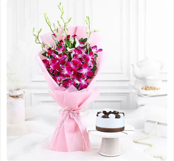 Orchid Elegance Bouquet with Cake