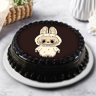 Cute Bunny Cartoon Cake (Black & White Theme)