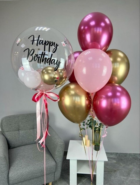 🎀 Blush & Gold Birthday Balloon Display