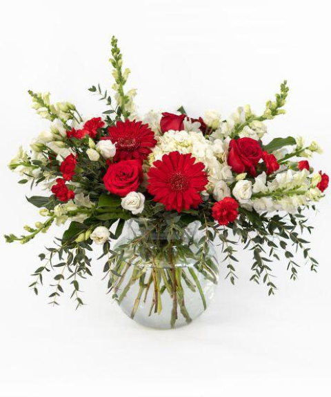 Red & White Mixed Bloom Arrangement 🌹✨